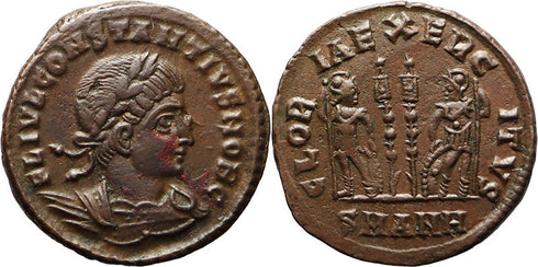 Ancient Roman coin of Constantius II minted in Antioch - GLORIA EXERCITVS